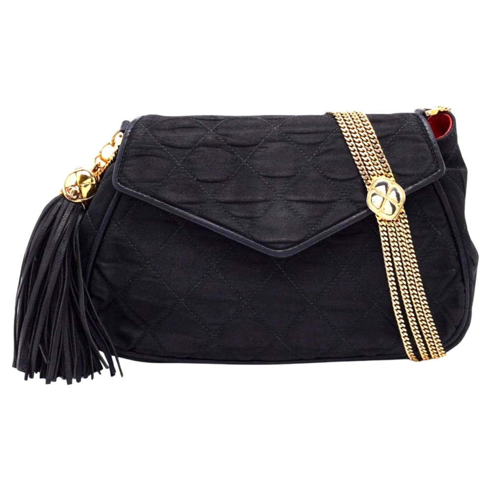 Chanel Satin Quilted Tassel Flap Rare Collectable Vintage Purse⚜️🖤⚜️
